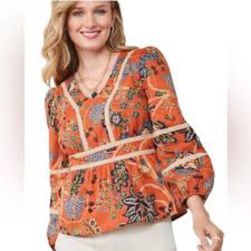 Like New! Spartina 449 Marcelle Tree of Life Floral Blouse